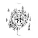 mysterious disappearing forest path with broken compass tattoo design idea