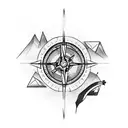 mysterious disappearing forest path with broken compass tattoo design idea