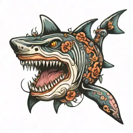 neo-traditional shark tattoo design idea