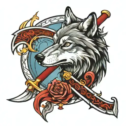 wolf reflection in a sword  tattoo design idea