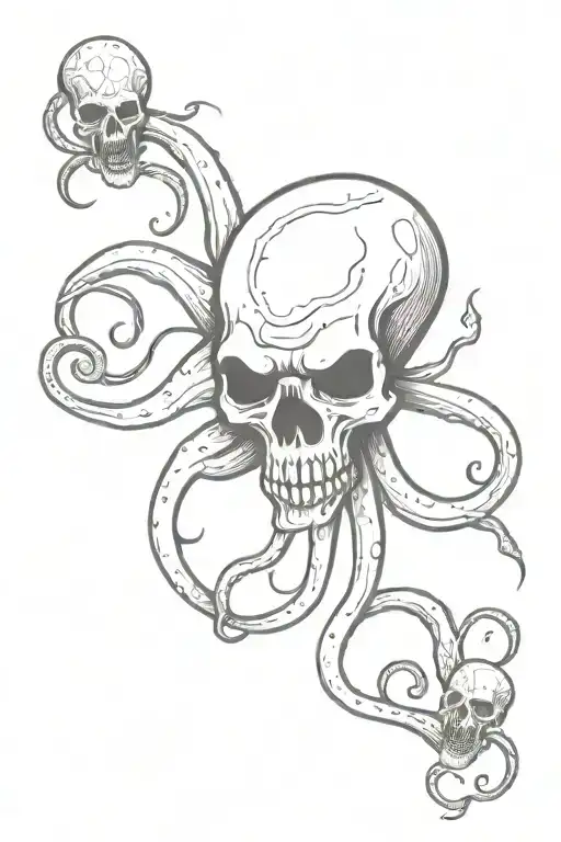 Kraken whit skulls tattoo design idea