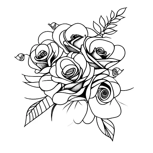 rose and primrose bouquet  tattoo design idea