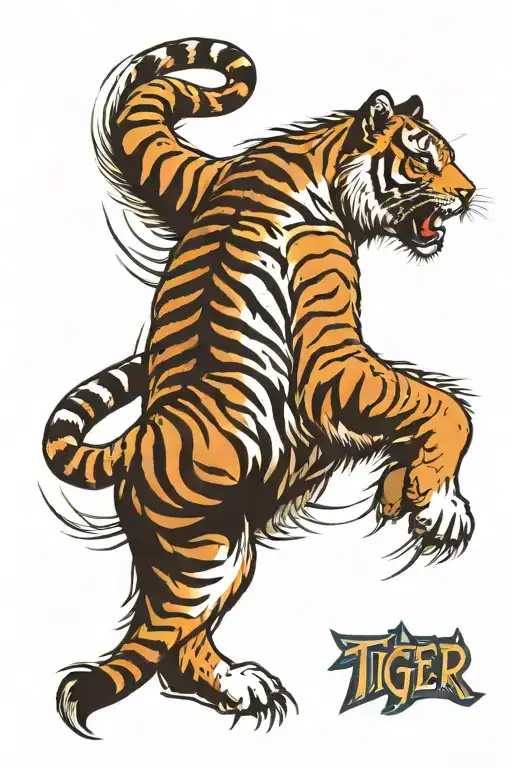 Detailed tiger walking tattoo design idea
