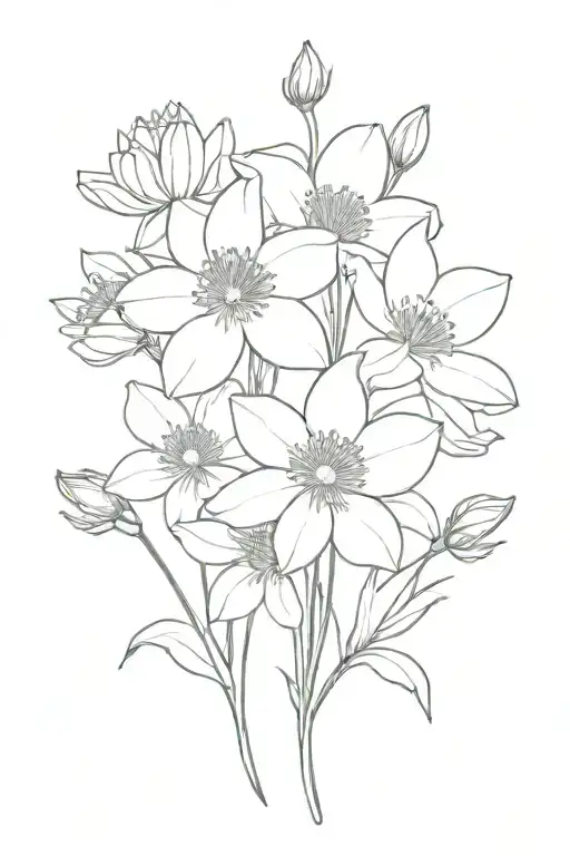 cosmos, aster, narcissus flower bouquet tattoo design idea