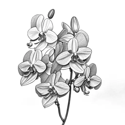 A detailed sketch of a serene garden with orchids and butterflies tattoo design idea