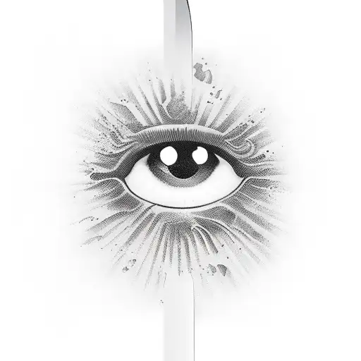 katana with eyes reflected on the blade tattoo design idea