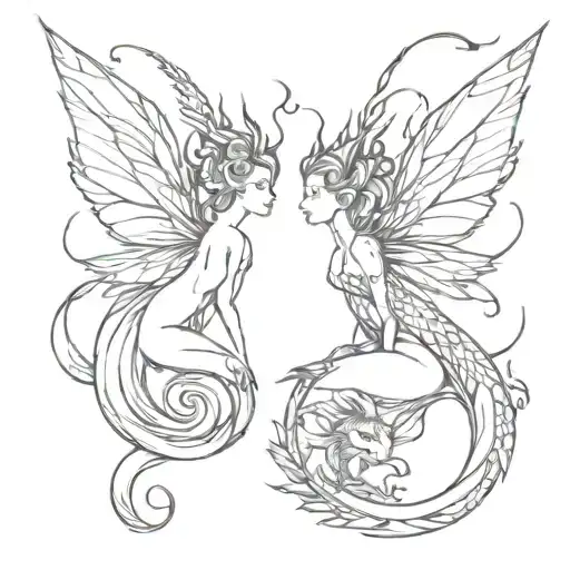fairy and dragon tattoo design idea