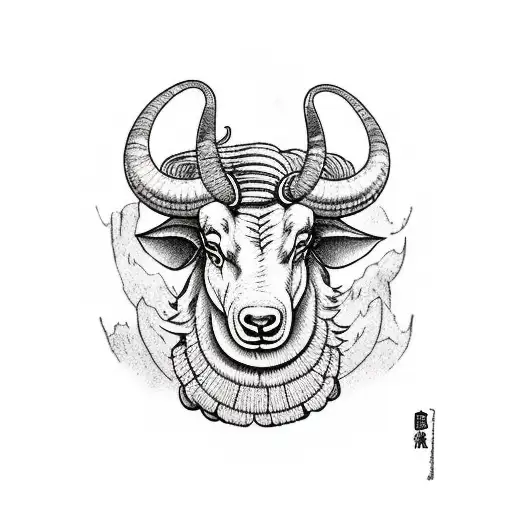 Majestic Large horn Ram Standing on Cliff  C tattoo design idea
