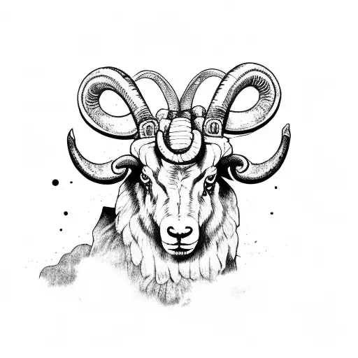 Large 2 horn Ram Standing on cliff edge tattoo design idea