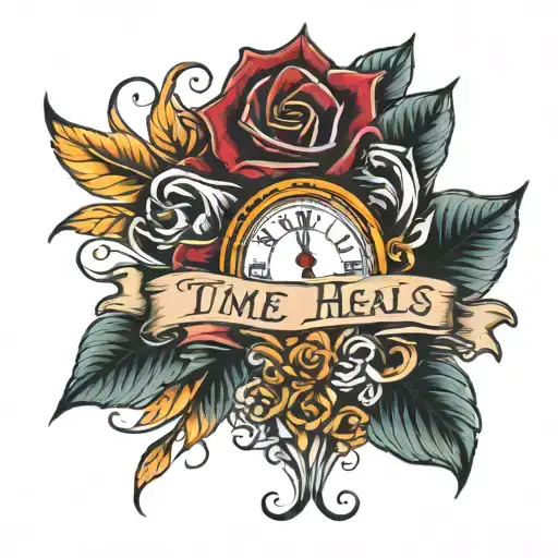 time heals all wounds in cursive writing tattoo design idea