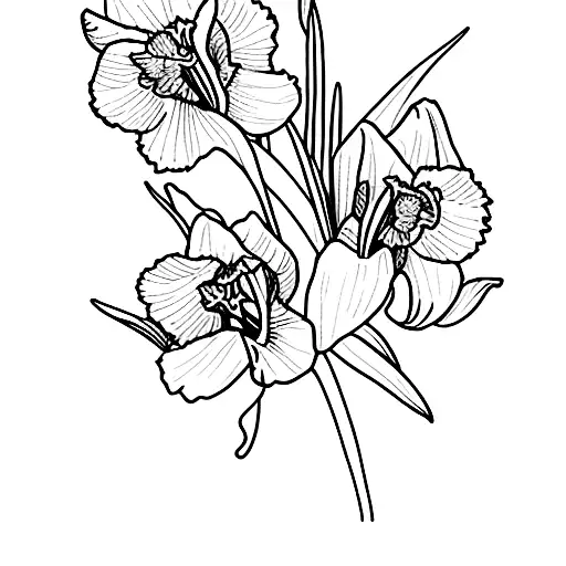 Daffodil Aster iris flower bouquet  tattoo design idea