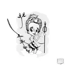 A bold blackwork design showcasing Betty Boop in a seductive pose, wearing fishnet stockings and pink high heels while mowing through a field of flowers tattoo design idea