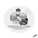 A playful design featuring a topless Betty Boop lounging on a lawn mower surrounded by fishnet patterns and pink high heels tattoo design idea
