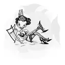 A playful design featuring a topless Betty Boop lounging on a lawn mower surrounded by fishnet patterns and pink high heels tattoo design idea