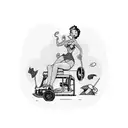 A playful design featuring a topless Betty Boop lounging on a lawn mower surrounded by fishnet patterns and pink high heels tattoo design idea