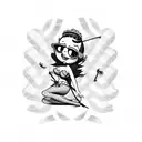 A playful design featuring a topless Betty Boop lounging on a lawn mower surrounded by fishnet patterns and pink high heels tattoo design idea