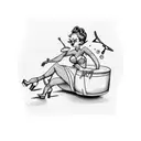 A playful design featuring a topless Betty Boop lounging on a lawn mower surrounded by fishnet patterns and pink high heels tattoo design idea