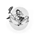 A playful design featuring a topless Betty Boop lounging on a lawn mower surrounded by fishnet patterns and pink high heels tattoo design idea
