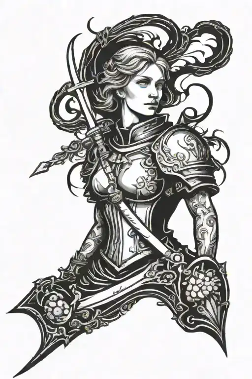 Joan of arc dark background black tattoo design idea