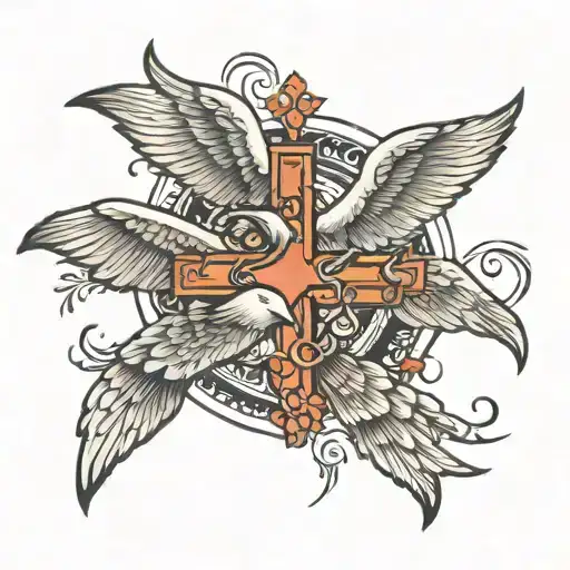 cross with geese flying around it  tattoo design idea