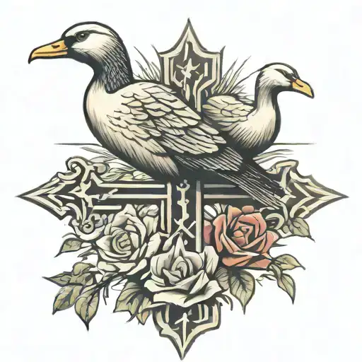 cross with geese tattoo design idea