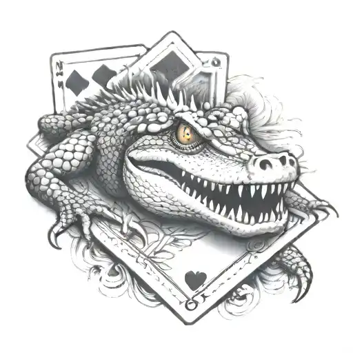 ,crocodile,play card queen tattoo design idea