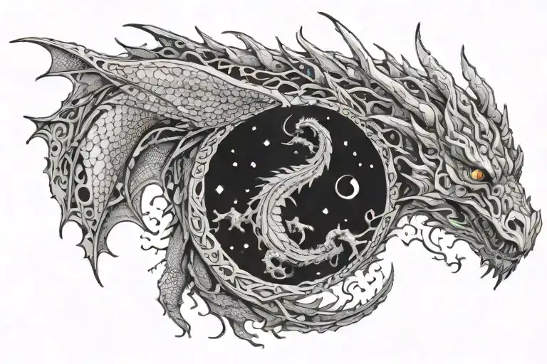 dragon +  kid cudi moon + bring me the horizon tattoo design idea