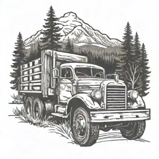 Design a tattoo of a vintage truck driving through the scenic mountains of Gatlinburg tattoo design idea