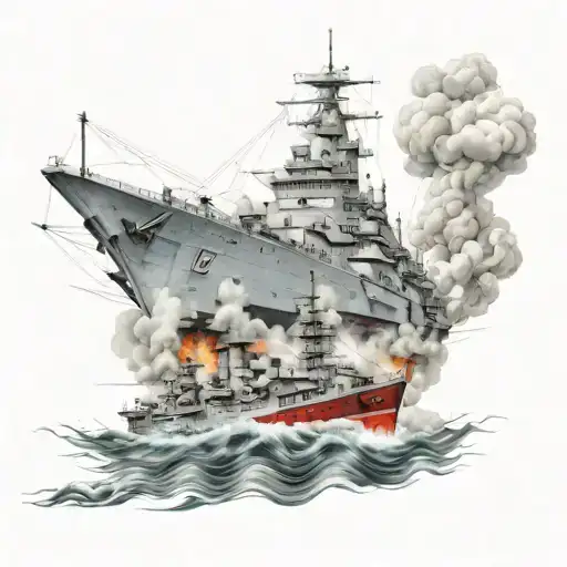 world war 2 battleship fighting  tattoo design idea