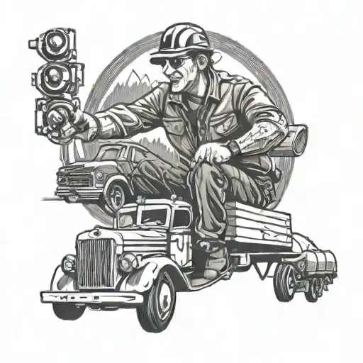 Create a radio controlled truck driver navigating through Gatlinburg tattoo design idea