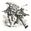 world war 2   paratroopers landing on a warzone tattoo design idea