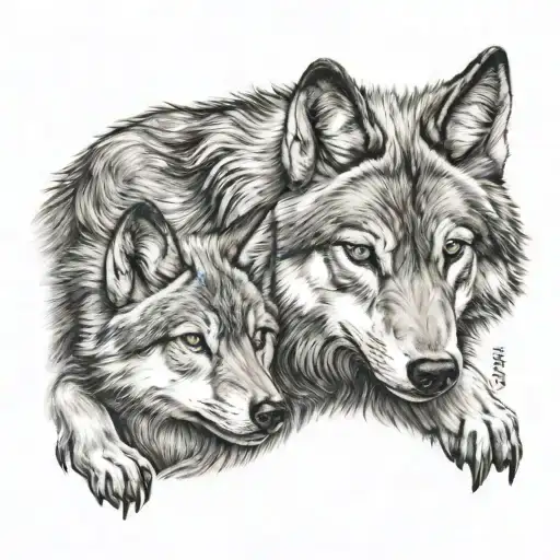 a Wolf protecting his Wolf cub tattoo design idea