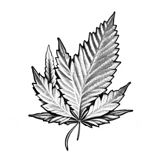 A blackwork design of a cannabis leaf with medical symbols intertwined, symbolizing the client's interest in medicine and marijuana tattoo design idea