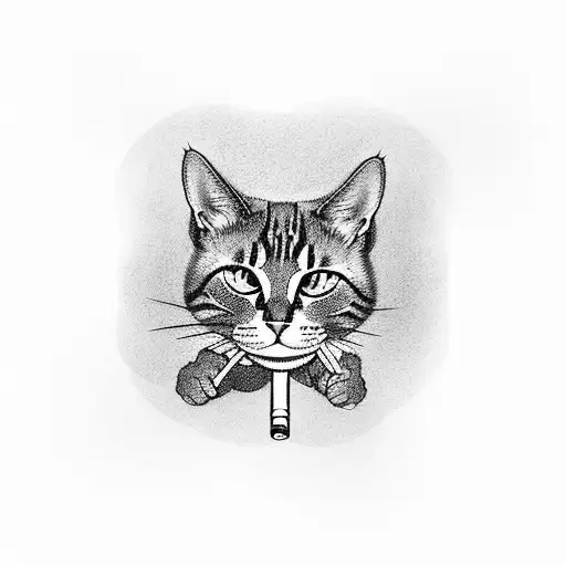 A cat smoking weed tattoo design idea