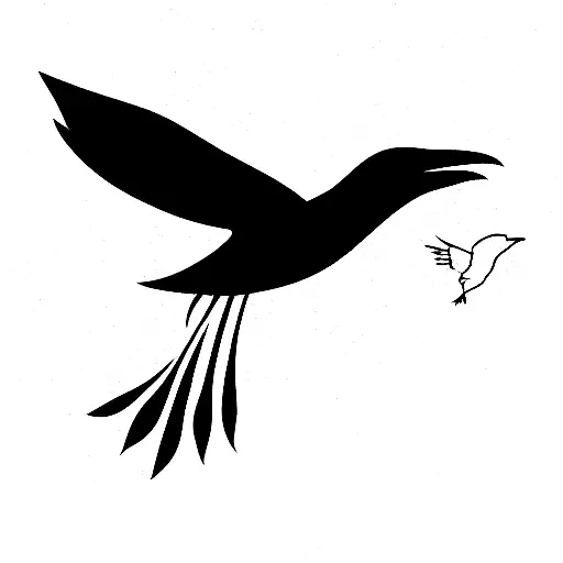 Silhouette of a crow with half open wings every line must be straight half  the body geometric half the body real tattoo idea | TattoosAI