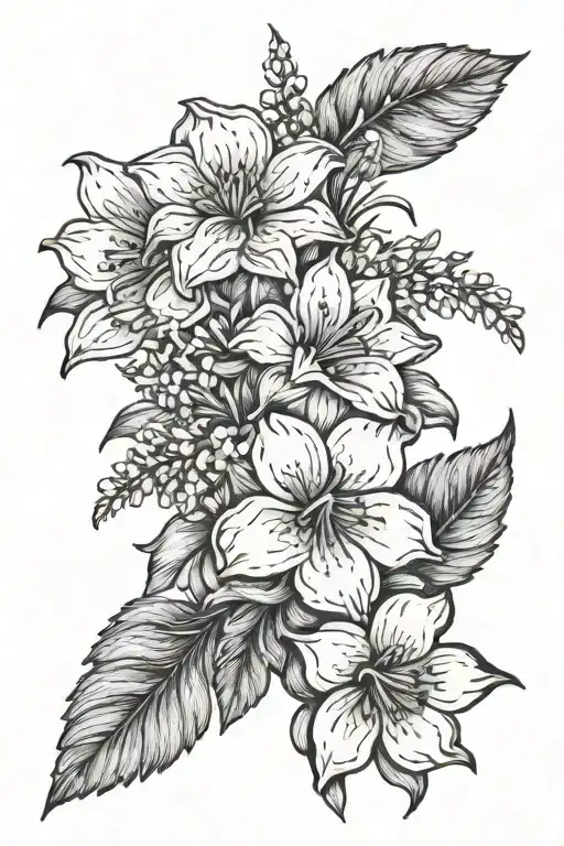 september, August, December, September, June, March, & January birth flower bouquet  tattoo design idea
