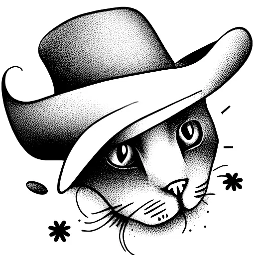 cat with floral cowboy hat tattoo design idea