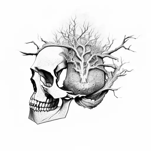 After tree's roots and branches joined together, make upside down of it appears a skull tattoo design idea