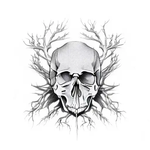 After tree's roots and branches joined together, make upside down of the picture that will appear a skull tattoo design idea
