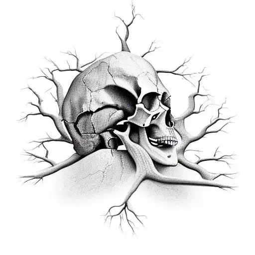 After tree's roots and branches joined together, make upside down of the picture that will appear a skull tattoo design idea