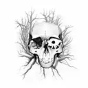 After tree's roots and branches joined together, make upside down of the picture that will appear a skull tattoo design idea