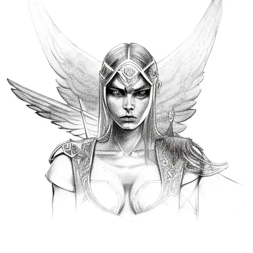 female warrior angel tattoo design idea