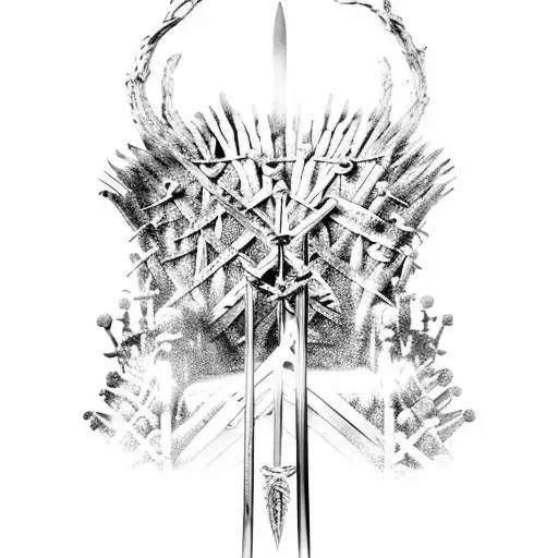 ygdrasil with iron throne and Jon snow sword tattoo design idea