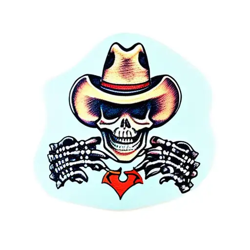 hitchhiking skeleton cowboy hat cigarette  tattoo design idea