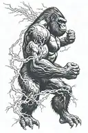 Dark clouds, Lightning, Storm, Thunder, Gorilla touching tattoo design idea