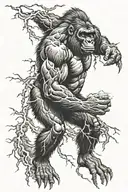Dark clouds, Lightning, Storm, Thunder, Gorilla touching tattoo design idea