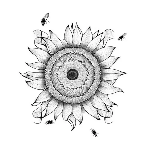 sunflower with bees tattoo design idea