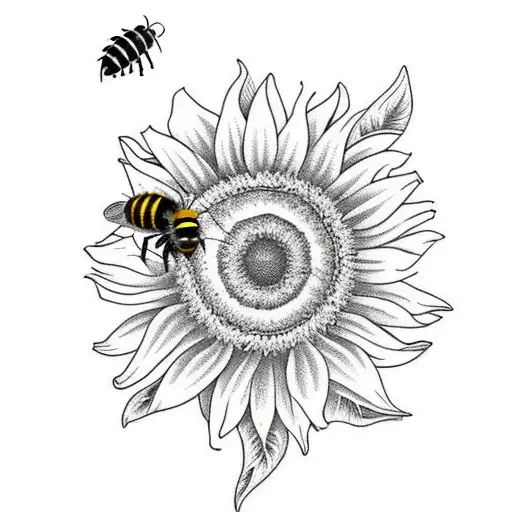 sunflower with bees tattoo design idea