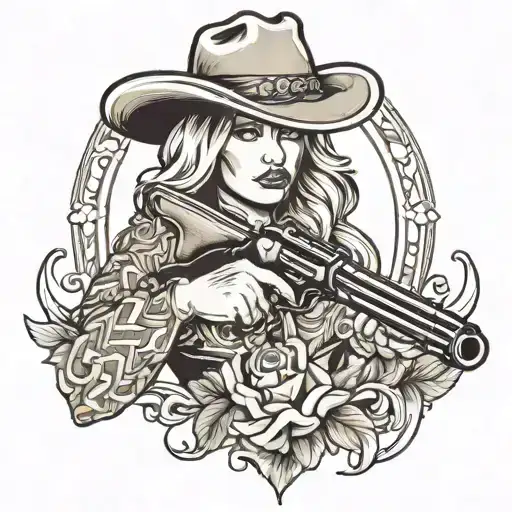 cowgirl holding gun tattoo design idea