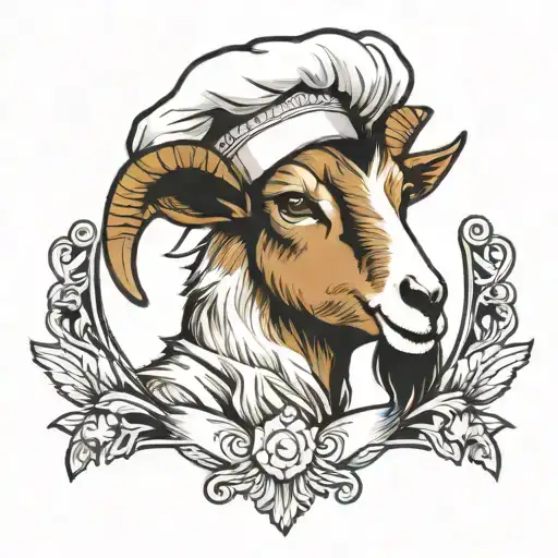 A goat whom is a chef hat tattoo design idea